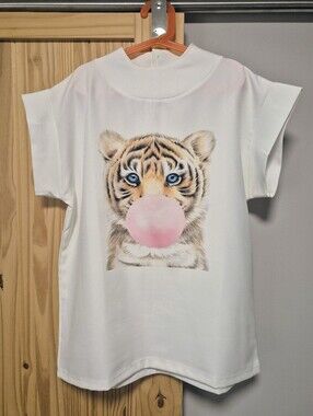 NWOT Tiger Print White Top